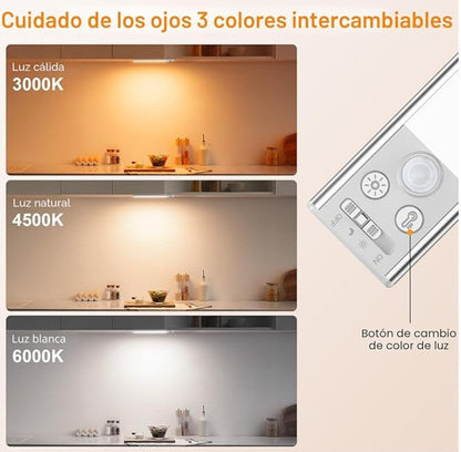 Lampara LED Inteligente - Con sensor de Movimiento, 3 Colores de luces, Recargable