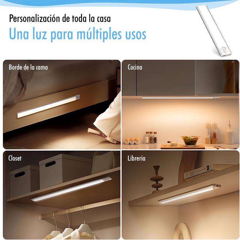 Lampara LED Inteligente - Con sensor de Movimiento, 3 Colores de luces, Recargable