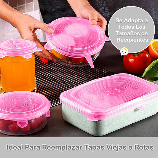 Set X6 Tapas Elásticas De Silicona - Reutilizables y Adaptables a todos los recipientes