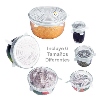 Set X6 Tapas Elásticas De Silicona - Reutilizables y Adaptables a todos los recipientes