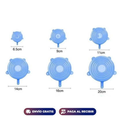 Set X6 Tapas Elásticas De Silicona - Reutilizables y Adaptables a todos los recipientes