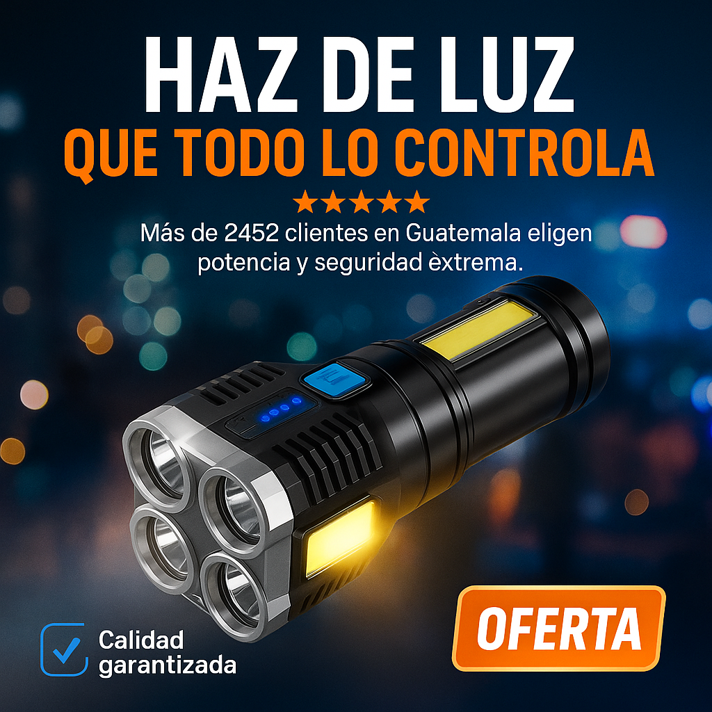 Linterna Táctica LED de Alta Potencia 4 en 1 – Ilumina TODO a tu paso