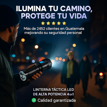 Linterna Táctica LED de Alta Potencia 4 en 1 – Ilumina TODO a tu paso
