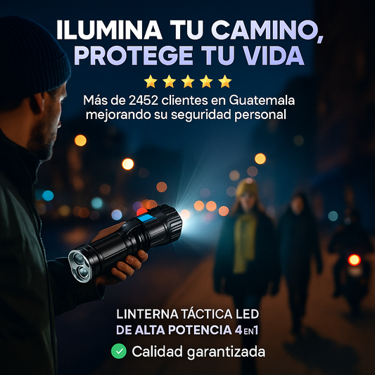 Linterna Táctica LED de Alta Potencia 4 en 1 – Ilumina TODO a tu paso