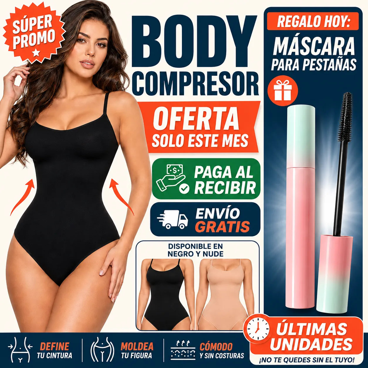 Body Compresor Reduce Tallas + Máscara de Pestañas de Regalo 🎁