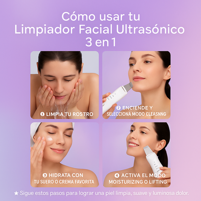 LIMPIADOR FACIAL ULTRASÓNICO 3 EN 1 – RENUEVA TU PIEL EN 7 DÍAS