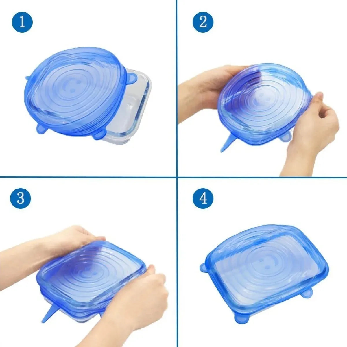 Set X6 Tapas Elásticas De Silicona - Reutilizables y Adaptables a todos los recipientes