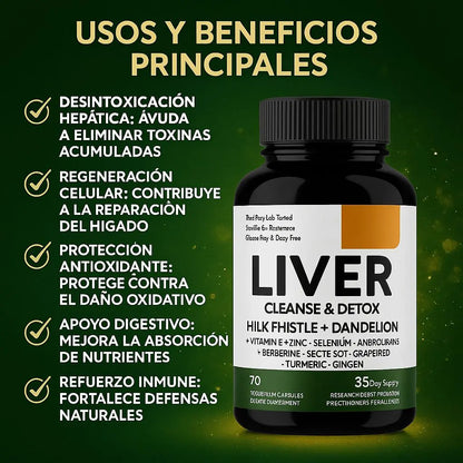 LIVER DETOX: Destruye el Hígado Graso. Elimina el Mal Aliento Desde la Raíz y Recupera tu Seguridad (70 Cápsulas)