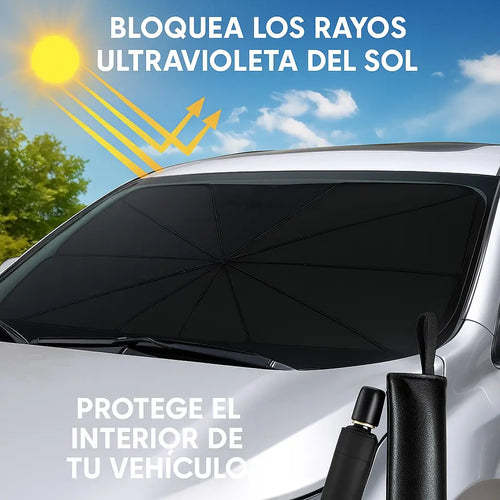 Parasol tipo Sombrilla Ultra Sombra - Cubre el Parabrisas de tu carro y protege todo el interior evitando desgastes por el Sol
