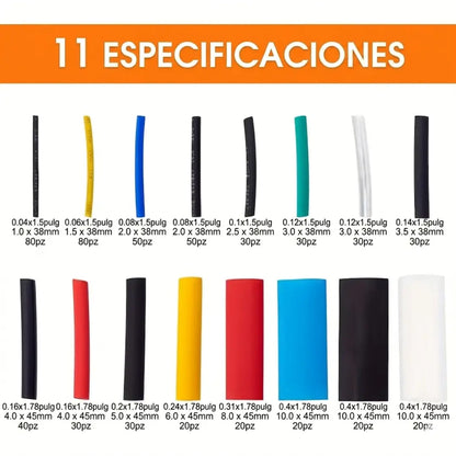 Kit De Termoencogibles - Colores y Tamaños Surtidos | Incluye 580 piezas
