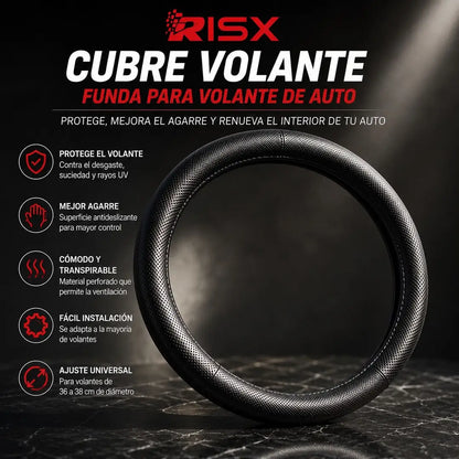 RISX | Piel Volante Carro Premium Negro - Antideslizante y Evita Desgaste