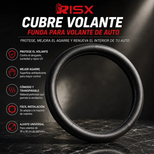 RISX | Piel Volante Carro Premium Negro - Antideslizante y Evita Desgaste