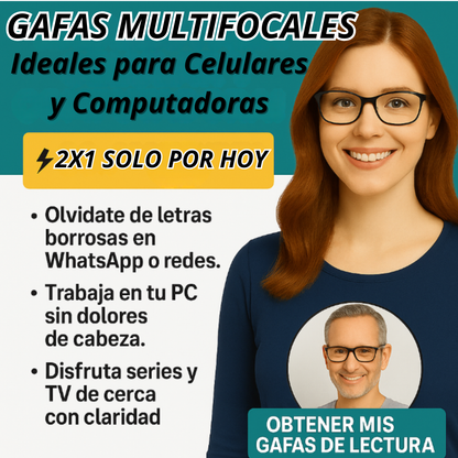 2x1 Gafas Inteligentes de Lectura Multifocales (Aumento Automático de 0.5 a 2.5)