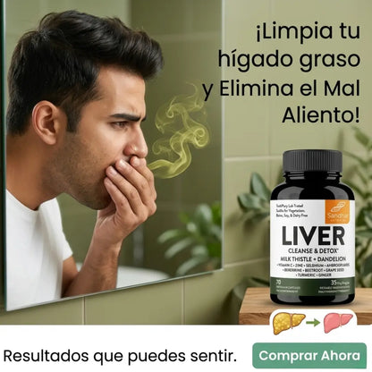 LIVER DETOX: Destruye el Hígado Graso. Elimina el Mal Aliento Desde la Raíz y Recupera tu Seguridad (70 Cápsulas)