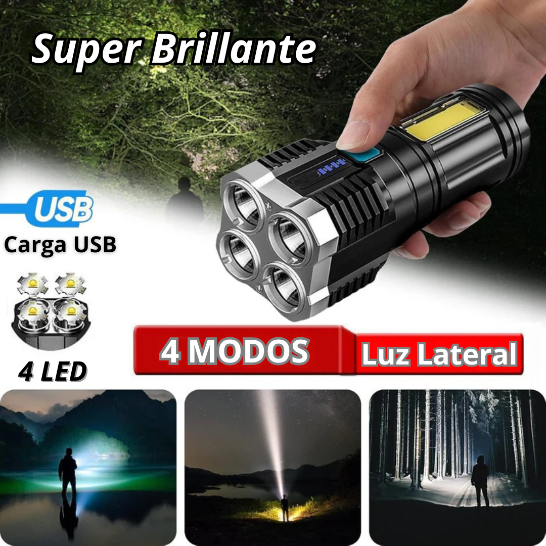 Linterna Táctica LED de Alta Potencia 4 en 1 – Ilumina TODO a tu paso