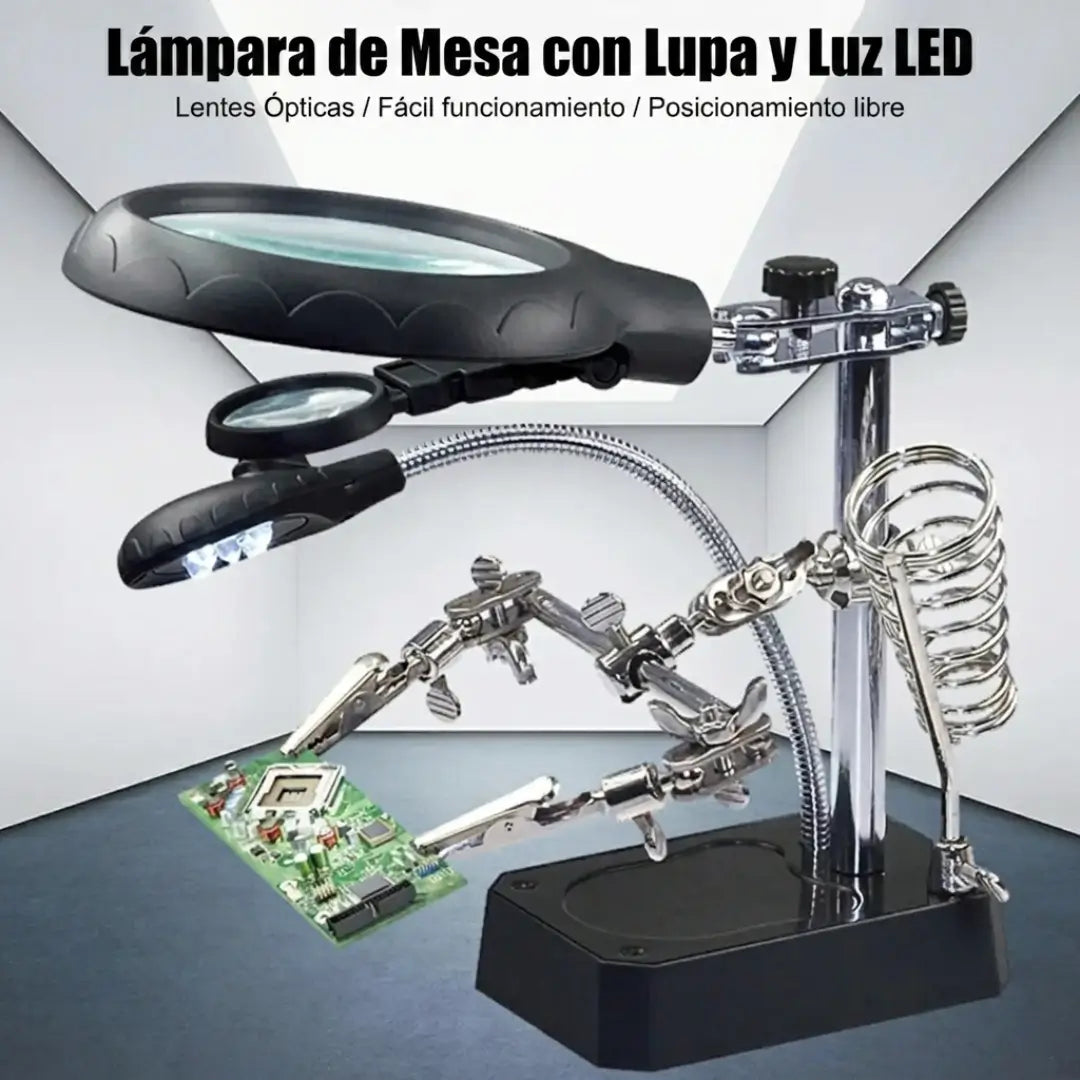 Lupa Manos Libres SoldaPro -  Con Brazos articulados para trabajos de precisión.