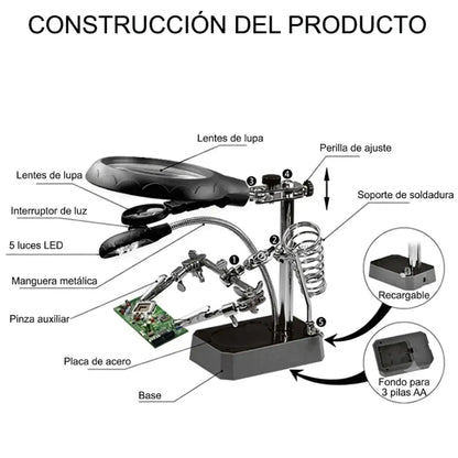 Lupa Manos Libres SoldaPro -  Con Brazos articulados para trabajos de precisión.