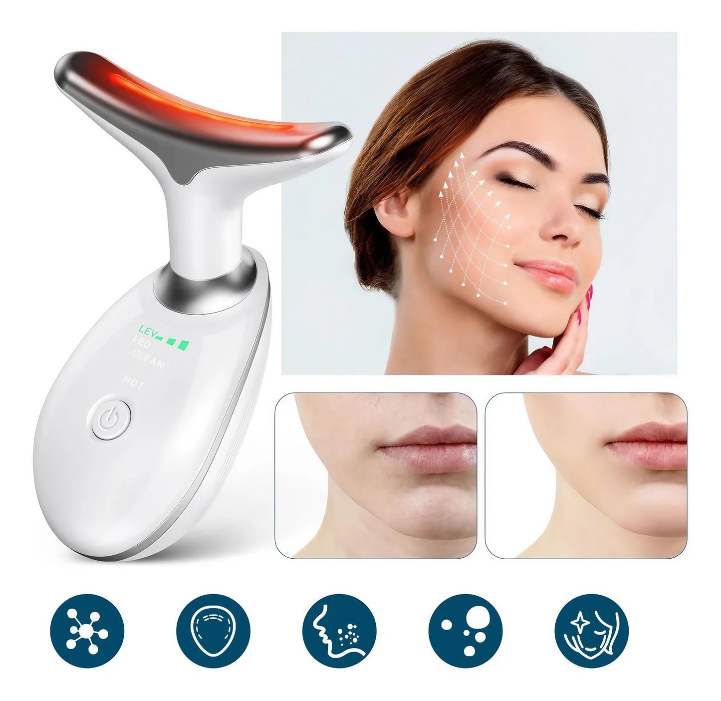 Masajeador Facial Rejuvenecedor Antiarrugas con Terapia de Luz Roja