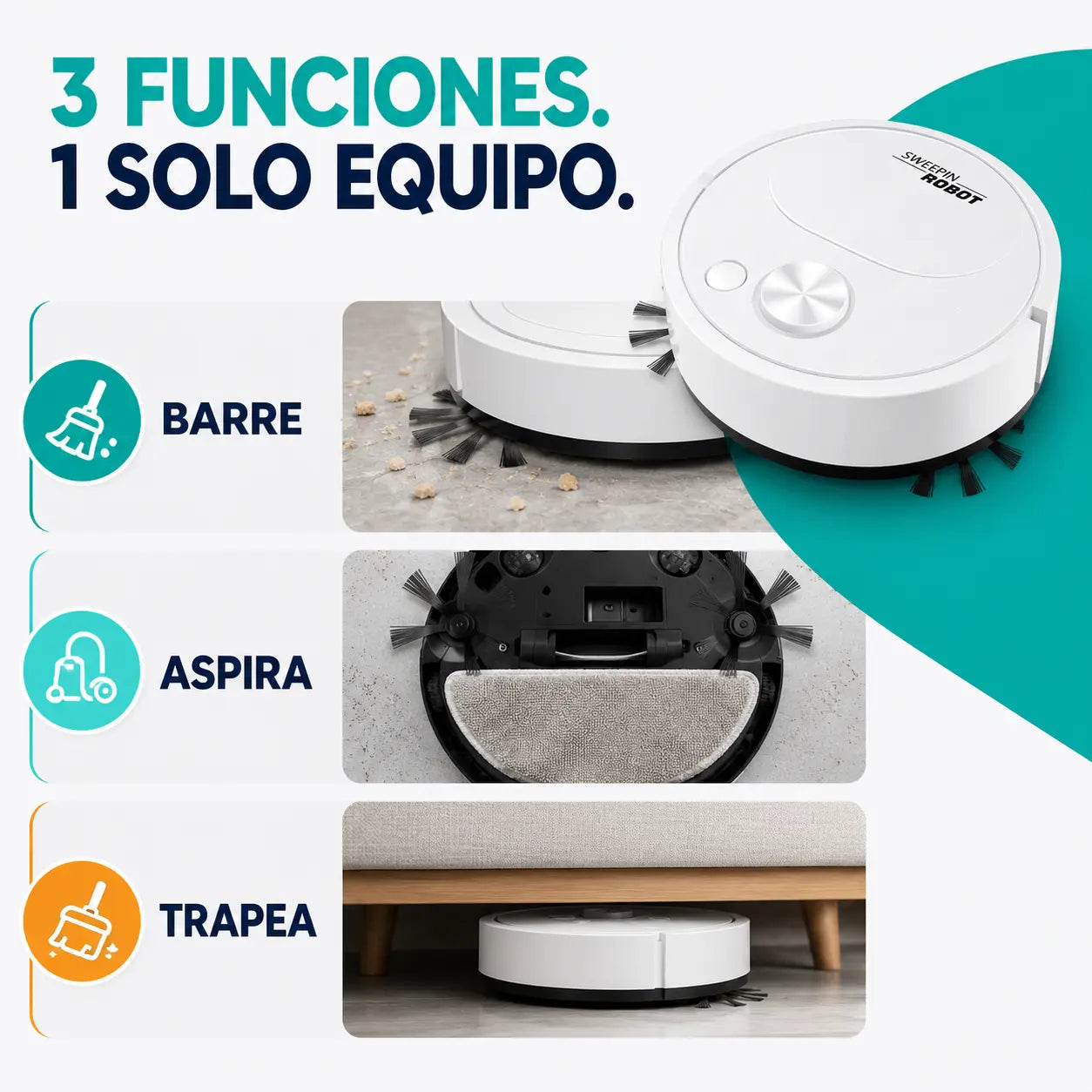 RoboMop 3X - barre, aspira y trapea
